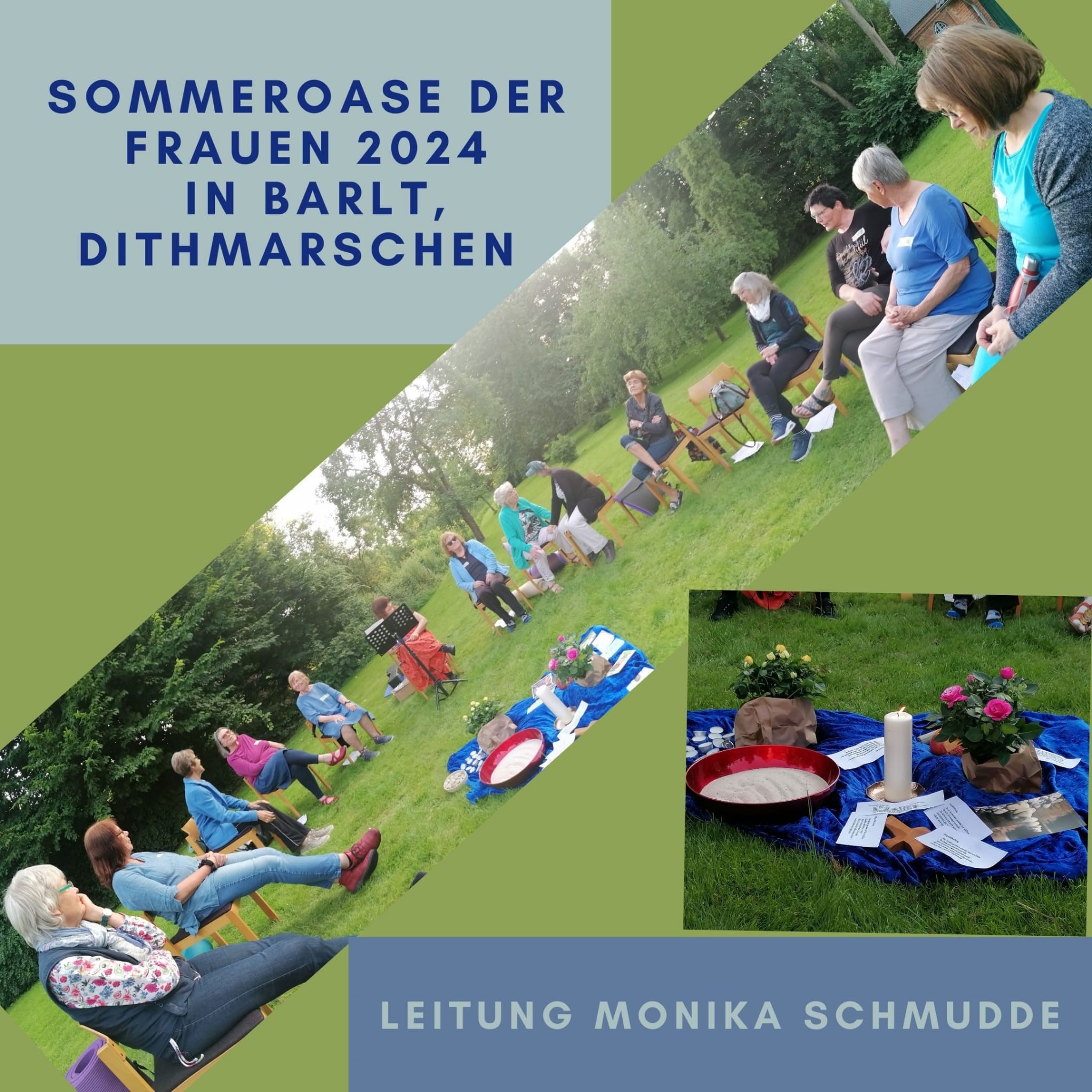 Collage: Frauen entspannen im Freien, Text "SOMMEROASE DER FRAUEN 2024".